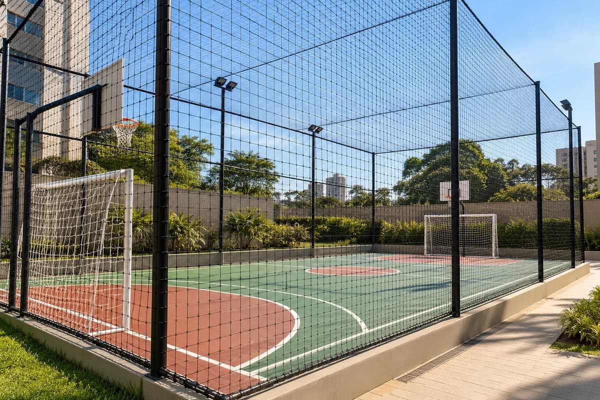 Rede de proteção instalada em quadra esportiva